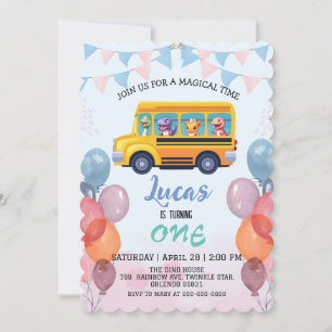 Funny dinosaur Back To School Bus boy Birthday  Invitation