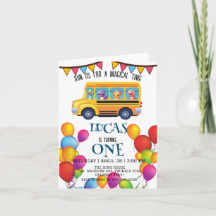 Funny dinosaur Back To School Bus boy Birthday Invitation