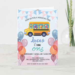 Funny dinosaur Back To School Bus boy Birthday Invitation