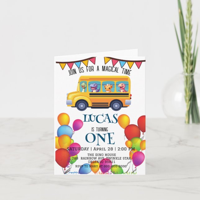 Funny dinosaur Back To School Bus boy Birthday  Invitation (Front)