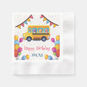 Funny dinosaur Back To School Bus boy Birthday Napkins