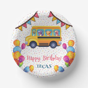 Funny dinosaur Back To School Bus boy Birthday Paper Bowls