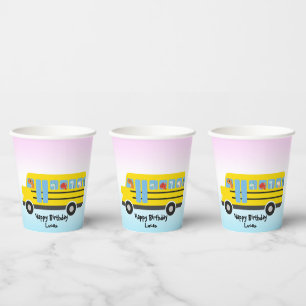 Funny dinosaur Back To School Bus boy Birthday Paper Cups