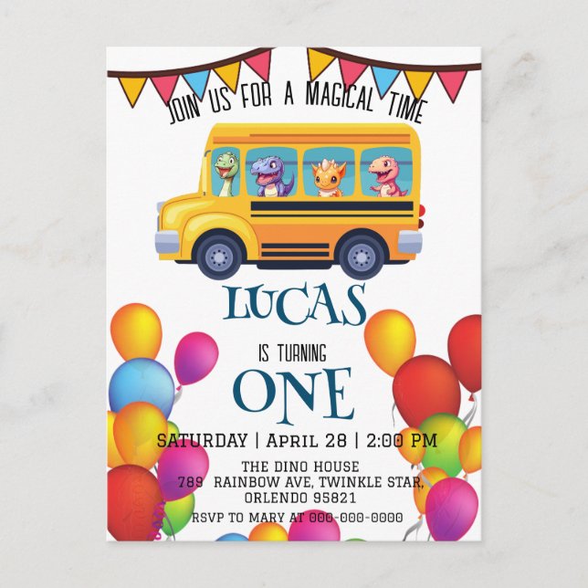 Funny dinosaur Back To School Bus boy Birthday  Postcard (Front)