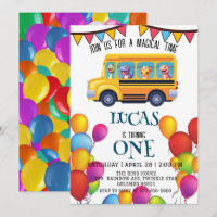 Funny dinosaur Back To School Bus boy Birthday 