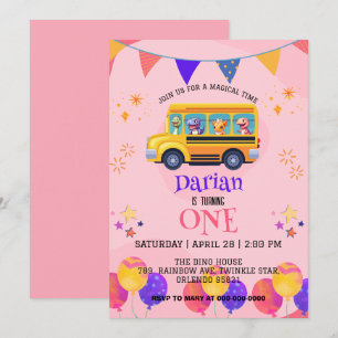 Funny dinosaur Back To School Bus girls Birthday Save The Date