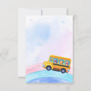 Funny dinosaur Back To School Bus Rainbow Birthday Thank You Card
