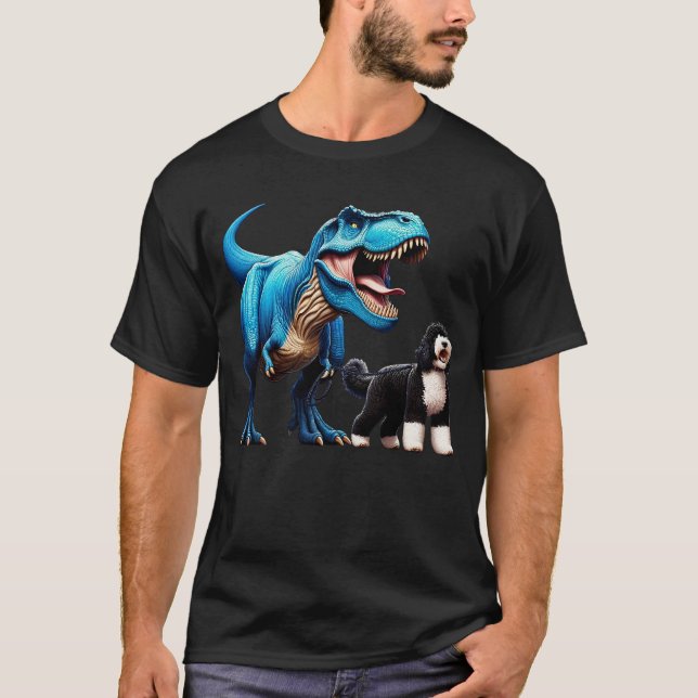 Funny Dinosaur Bernedoodle Walking Dog Lover T-Shirt (Front)
