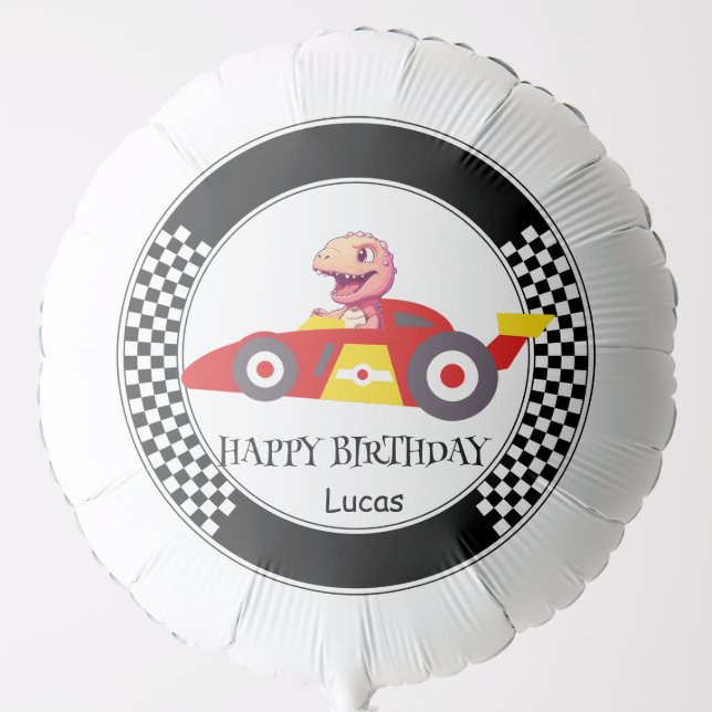 Funny Dinosaur Birthday racing car boy kids name Balloon (Front)