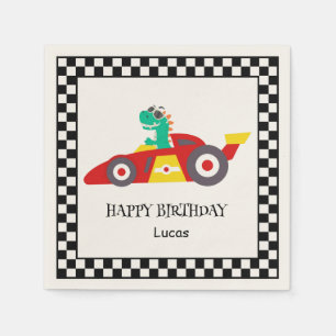 Funny Dinosaur Birthday racing car boy kids name Napkins