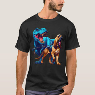 Funny Dinosaur Bloodhound Walking Dog Lover T-Shirt