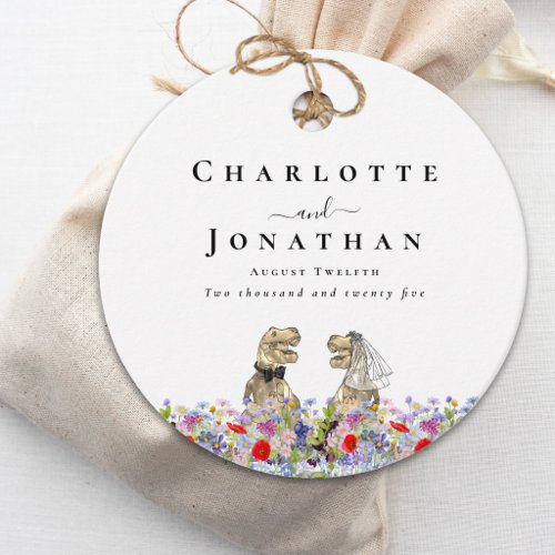 Funny Dinosaur Bride and Groom Custom Wedding Favor Tags