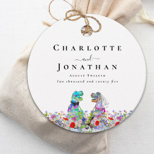 Funny Dinosaur Bride and Groom Custom Wedding Favor Tags
