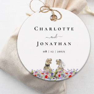 Funny Dinosaur Bride and Groom Custom Wedding Favor Tags