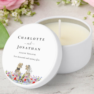Funny Dinosaur Bride and Groom Custom Wedding Mini Candle Favors