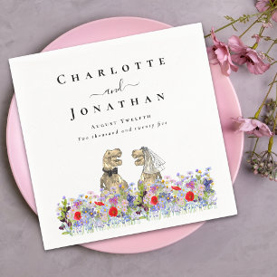 Funny Dinosaur Bride & Groom Custom Wedding Napkins