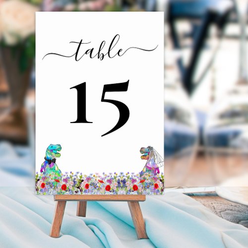 Funny Dinosaur Bride & Groom Wedding Table Number
