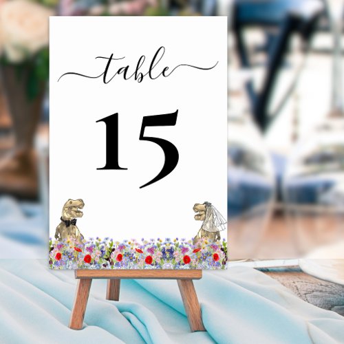 Funny Dinosaur Bride & Groom Wedding Table Number