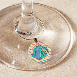 Funny Dinosaur; Bright Rainbow Stripes Wine Glass Charm