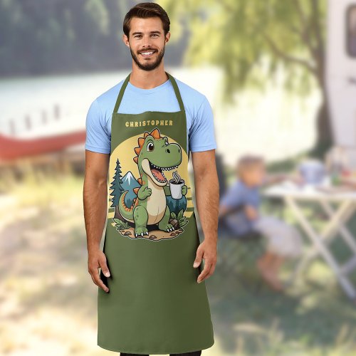 Funny Dinosaur Camping Outdoors Chef Personalized Apron