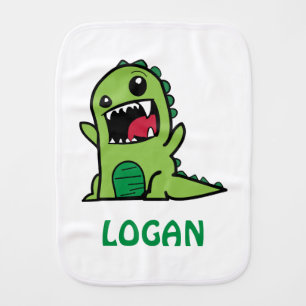 Funny dinosaur cartoon with name baby burp cloth