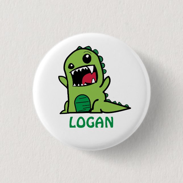 Funny dinosaur cartoon with name button (Front)