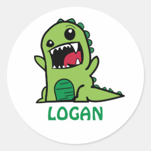 Funny dinosaur cartoon with name classic round sticker