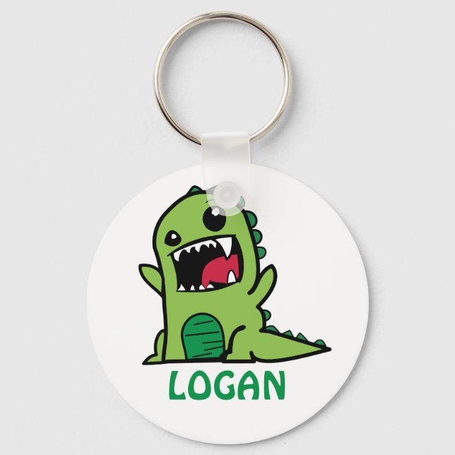 Funny dinosaur cartoon with name keychain (Front)