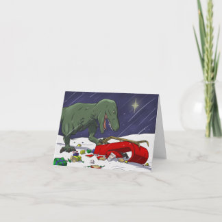 Funny Dinosaur Christmas Card, T-Rex meets Santa Card