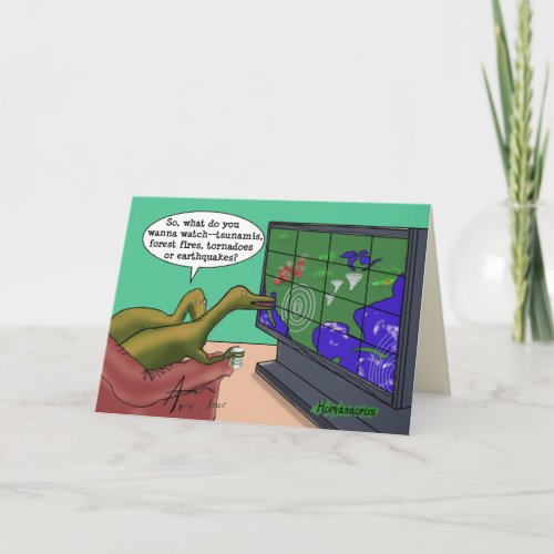 Funny Dinosaur Climate Change Cartoon Card