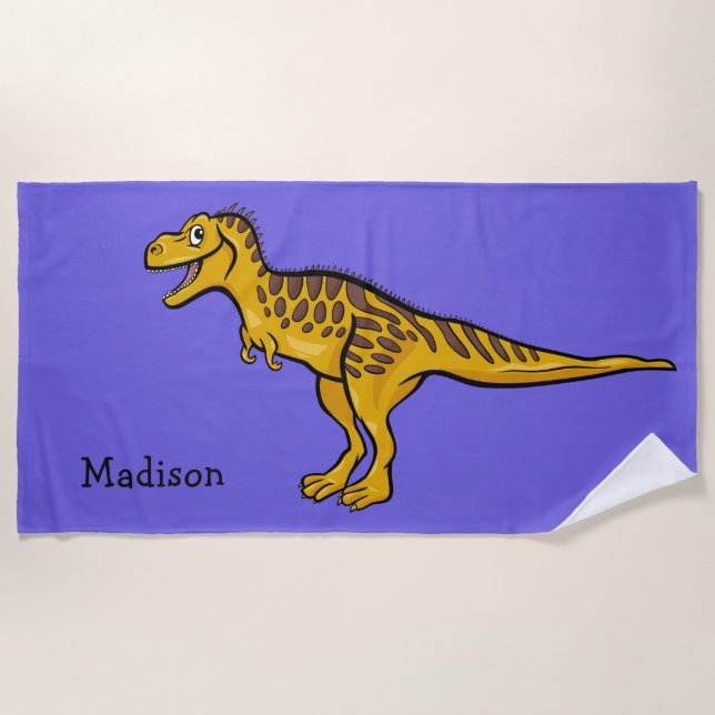 Funny Dinosaur custom name & color beach towel (Front)