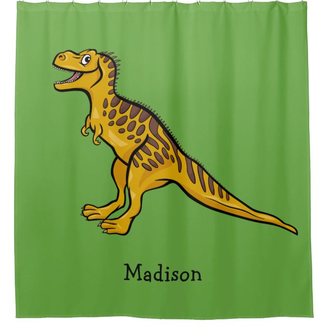 Funny Dinosaur custom name & color shower curtain (Front)