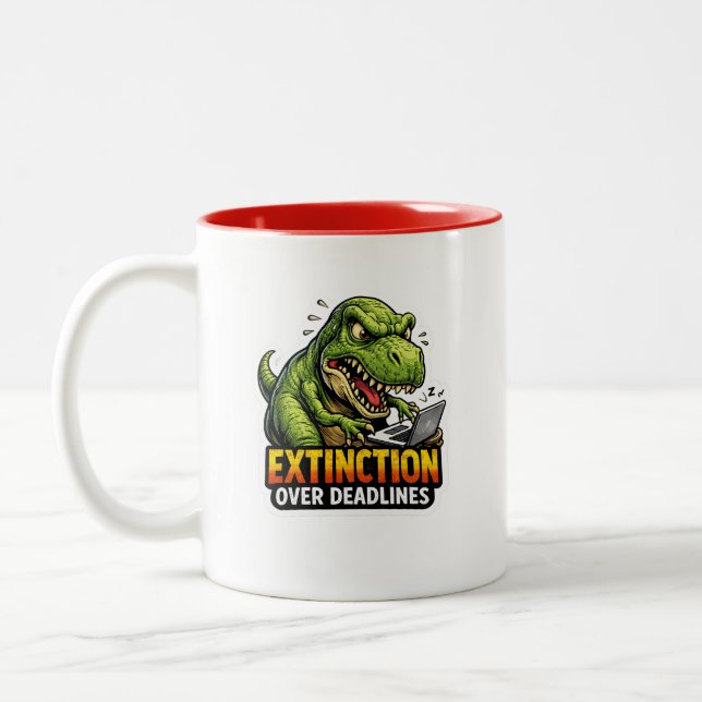 Funny Dinosaur Deadline Coffee Mug (Left)