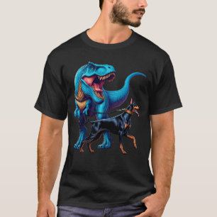 Funny Dinosaur Doberman Pinscher Walking Dog Lover T-Shirt