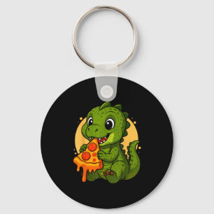 Funny Dinosaur Eating Zza Graphic Boys Girls Dinos Keychain