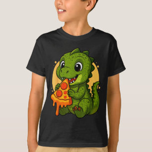 Funny Dinosaur Eating Zza Graphic Boys Girls Dinos T-Shirt