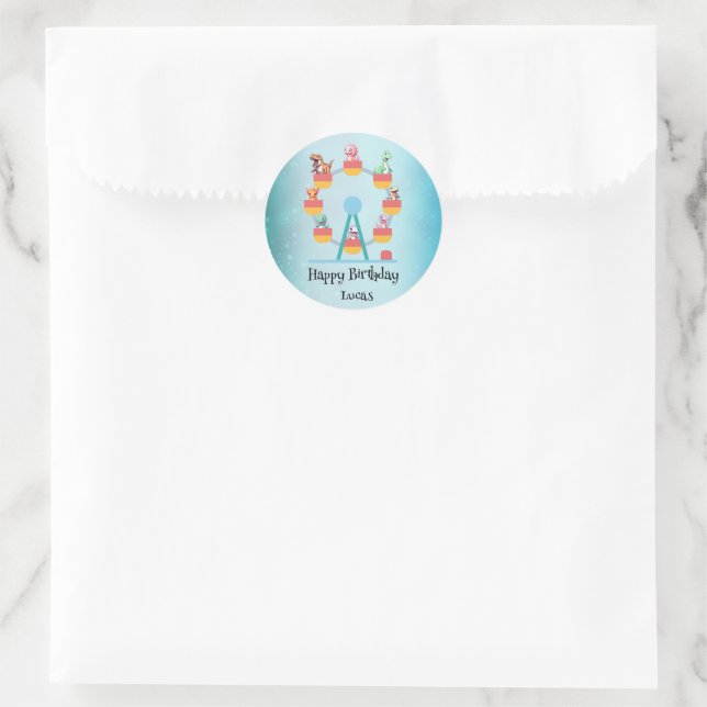 Funny dinosaur Ferris wheel Birthday party DIY Nam Classic Round Sticker (Bag)