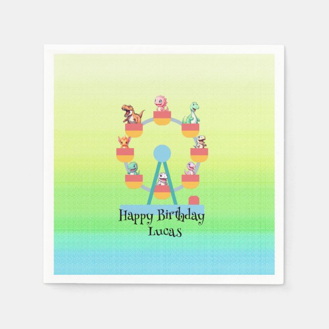 Funny dinosaur Ferris wheel Birthday party DIY Nam Napkins (Front)