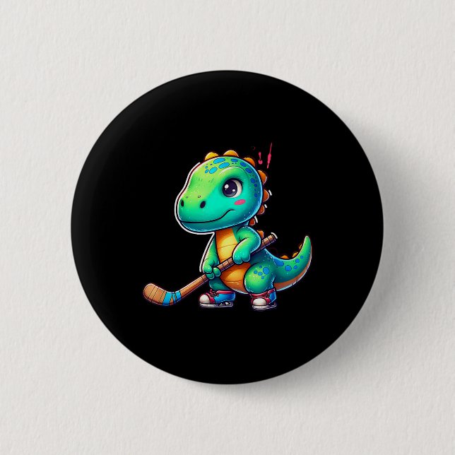 Funny Dinosaur Field Hockey Player Cool Team  Button (Front)