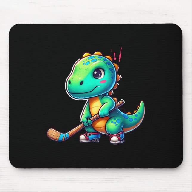 Funny Dinosaur Field Hockey Player Cool Team  Mouse Pad (Front)