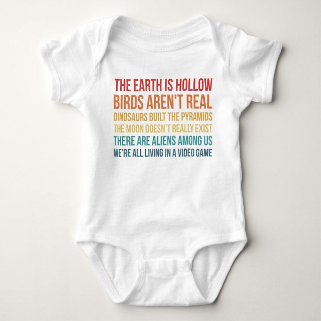 Funny Dinosaur Flat Earth Alien Conspiracy Theory Baby Bodysuit (Front)
