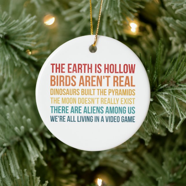Funny Dinosaur Flat Earth Alien Conspiracy Theory Ceramic Ornament (Tree)