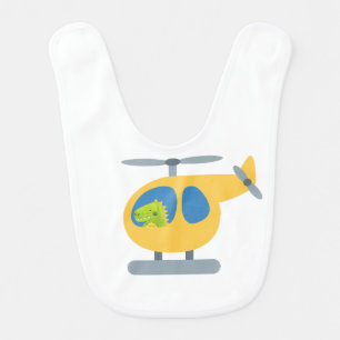 funny dinosaur flying yellow helicopter party baby bib
