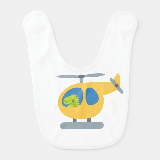 funny dinosaur flying  yellow helicopter party baby bib (Front)