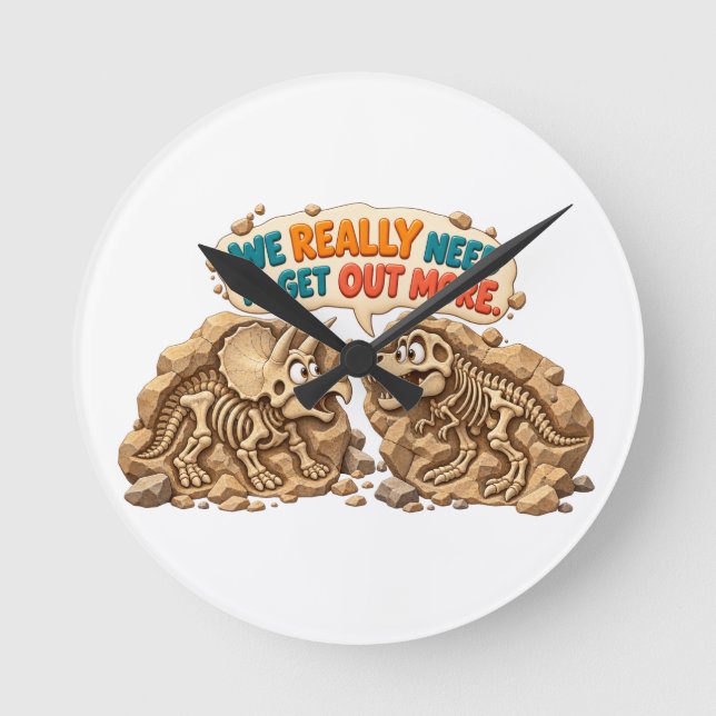 Funny Dinosaur Fossil Humor Round Clock (Front)