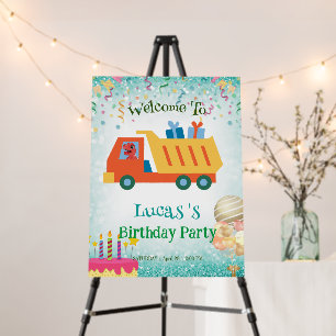 Funny dinosaur Garbage truck Birthday party Name Foam Board