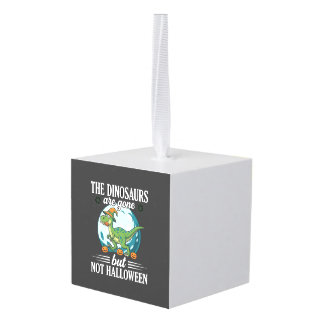 Funny Dinosaur Halloween Witch Graphic Cube Ornament