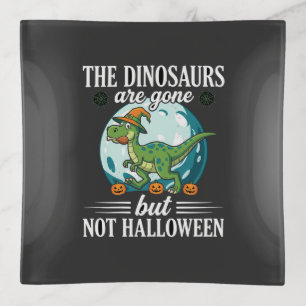 Funny Dinosaur Halloween Witch Graphic Trinket Tray