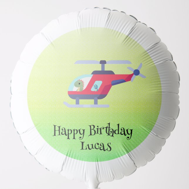 Funny dinosaur Helicopter Birthday party DIY Name Balloon (Front)