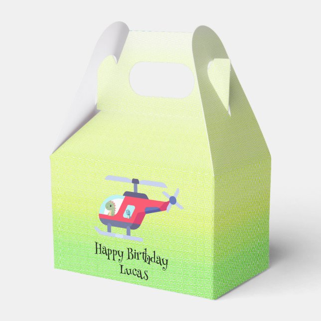 Funny dinosaur Helicopter Birthday party DIY Name Favor Boxes (Front Side)